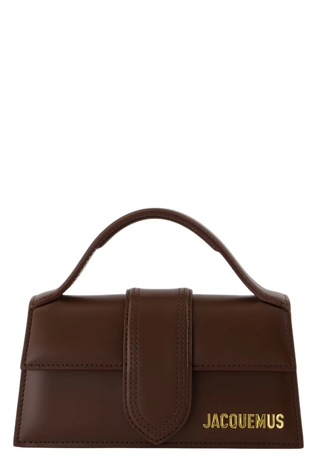 JACQUEMUS LOGO BROWN PLAQUE FOLDOVER TOP TOTE BAG