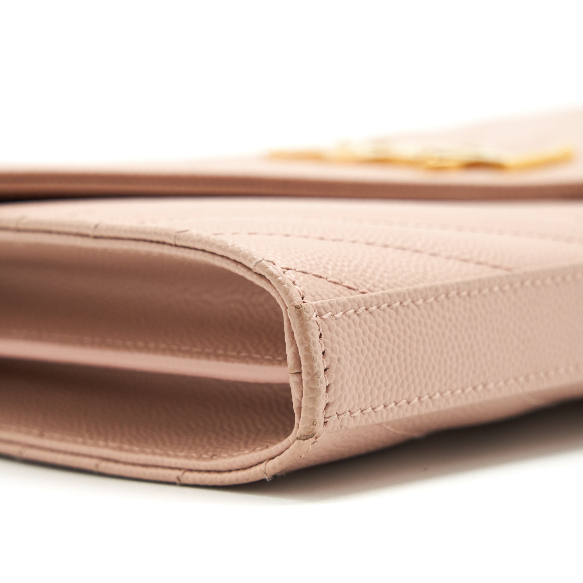 SAINT LAURENT/YSL CASSANDRE MATELASSE CHAIN WALLET GRAINED CALFSKIN PALE BLUSH GHW