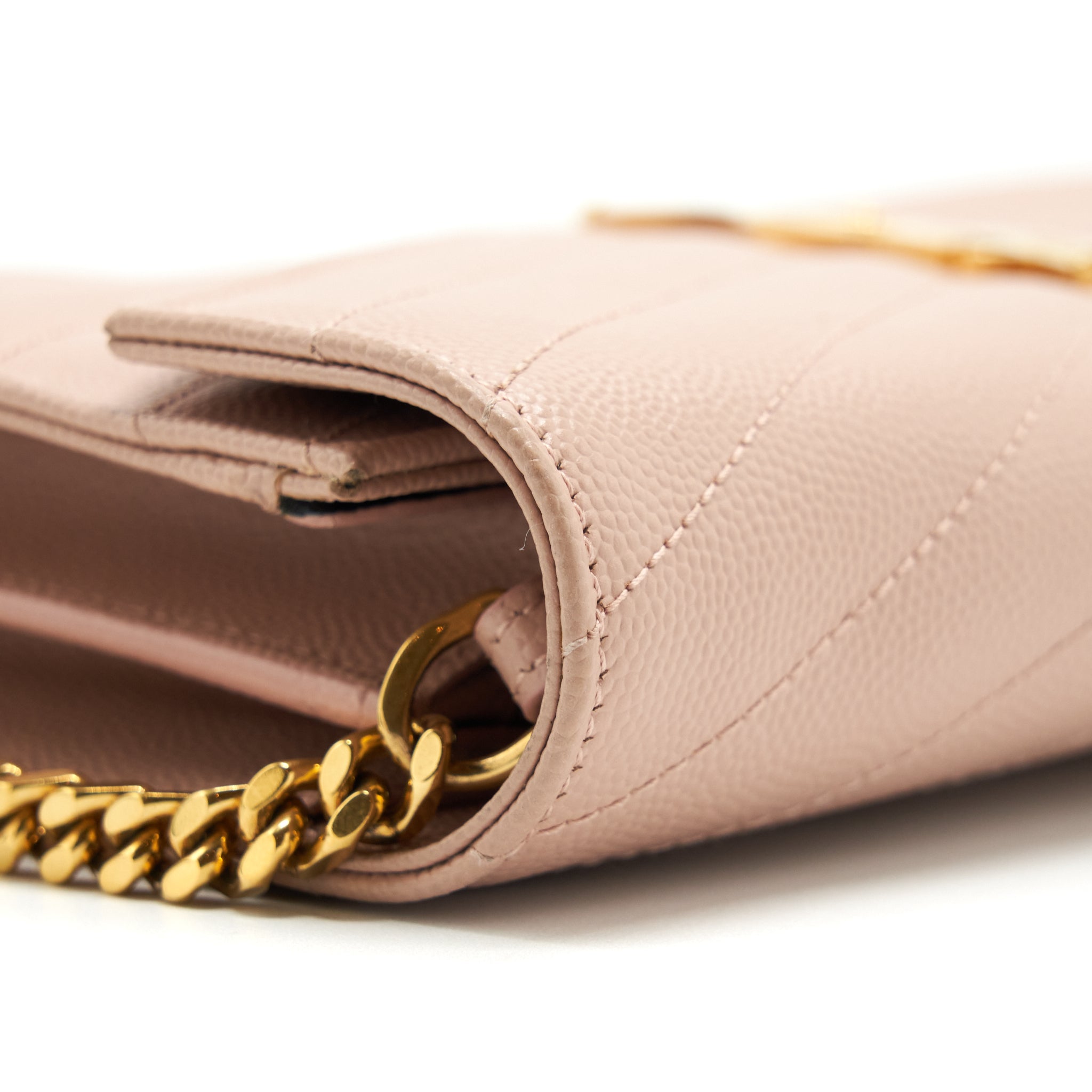 SAINT LAURENT/YSL CASSANDRE MATELASSE CHAIN WALLET GRAINED CALFSKIN PALE BLUSH GHW