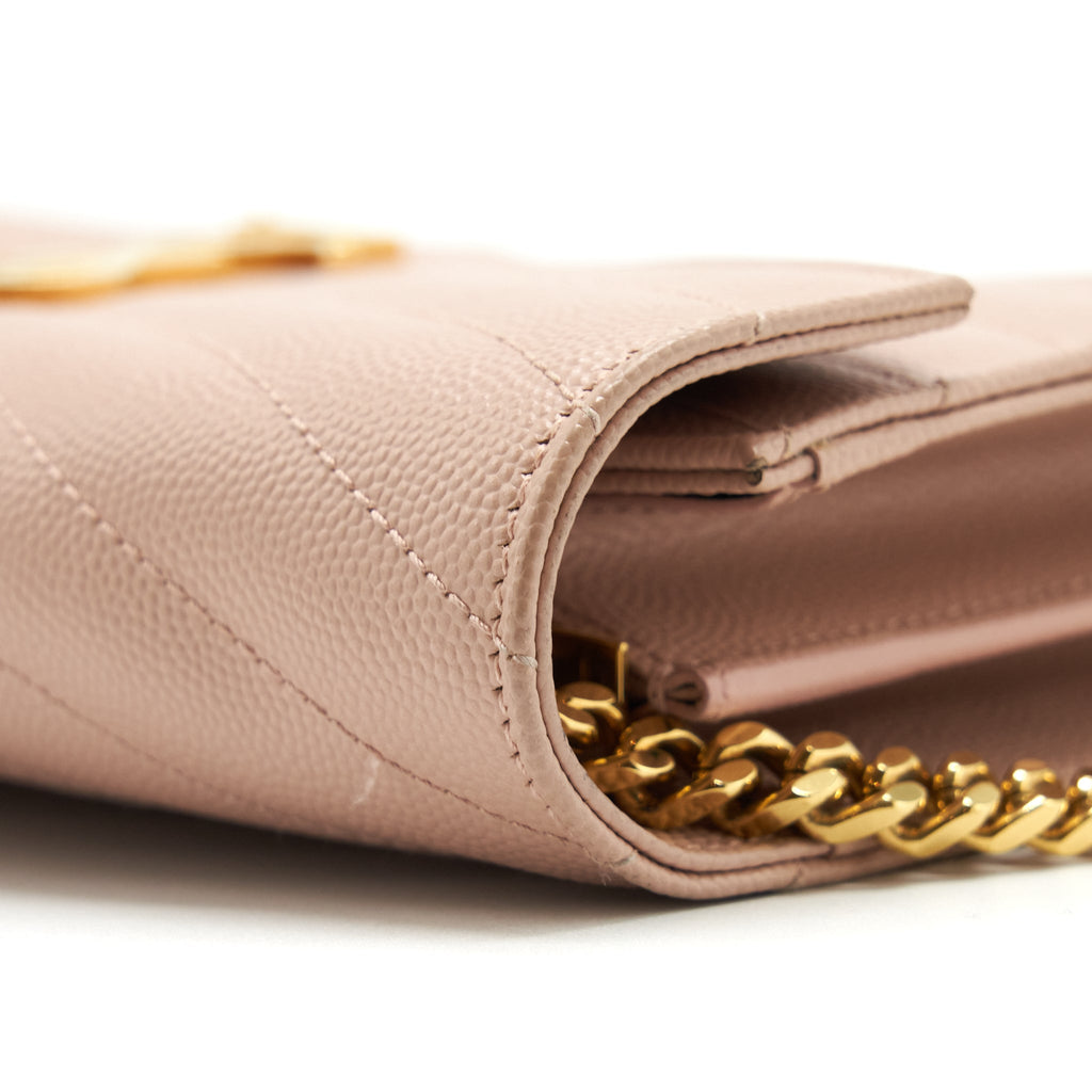 SAINT LAURENT/YSL CASSANDRE MATELASSE CHAIN WALLET GRAINED CALFSKIN PALE BLUSH GHW