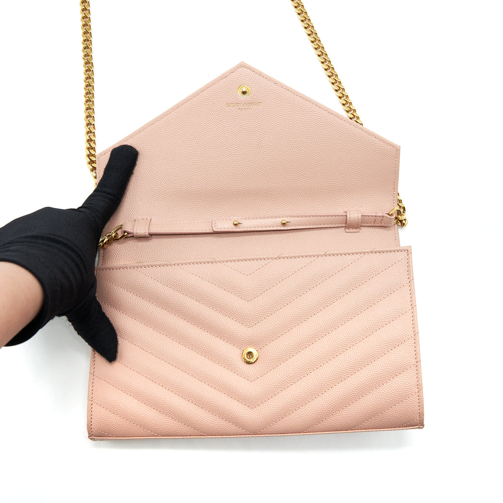 SAINT LAURENT/YSL CASSANDRE MATELASSE CHAIN WALLET GRAINED CALFSKIN PALE BLUSH GHW