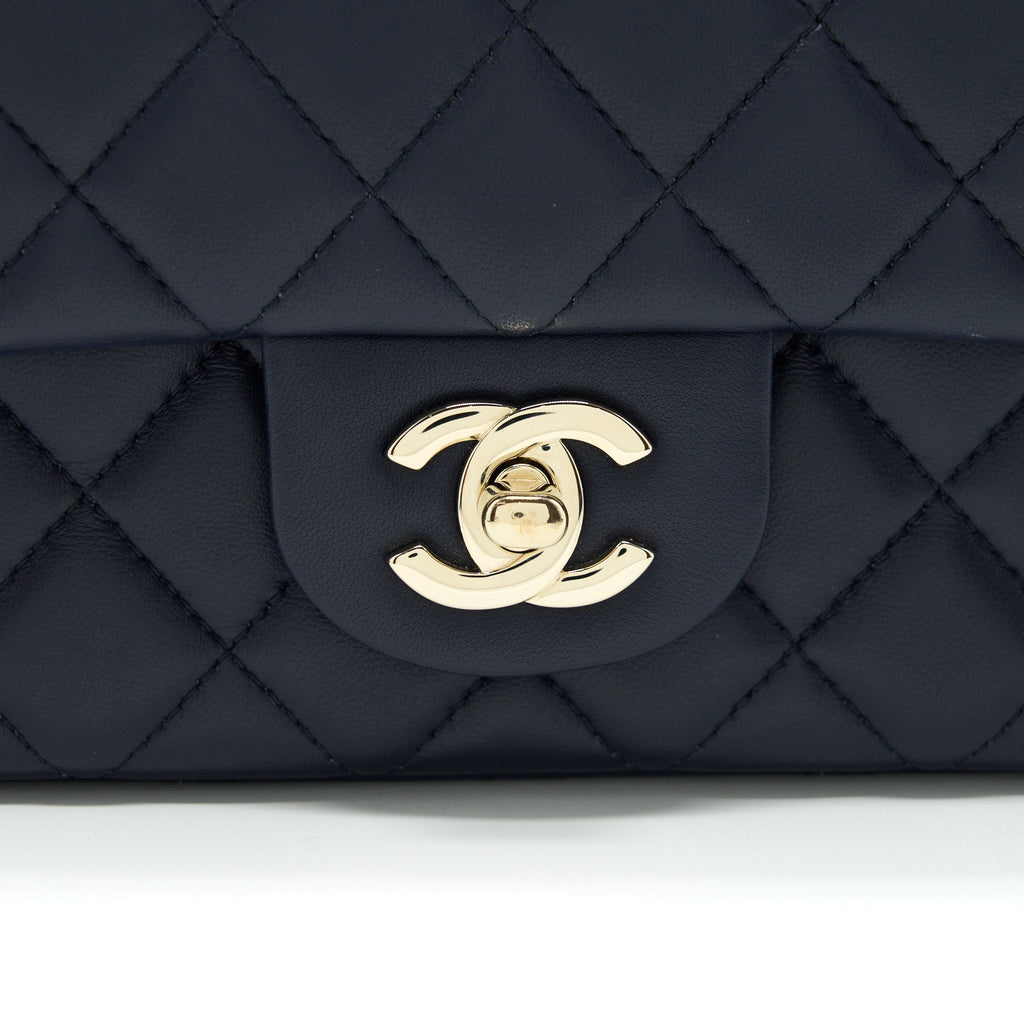 CHANEL MINI RECTANGULAR FLAP BAG LAMBSKIN NAVY LGHW