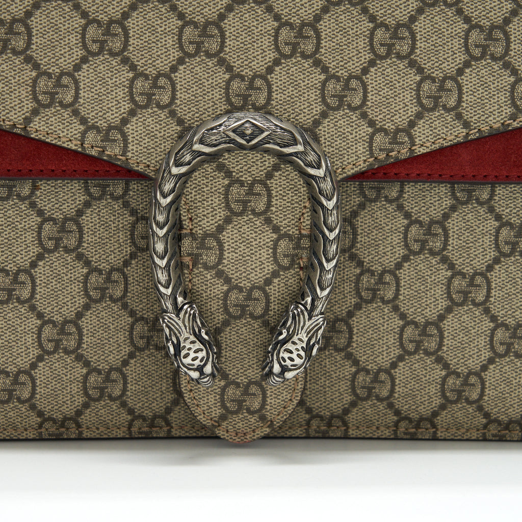 GUCCI DIONYSUS SHOULDER BAG RED/GG SUPREME CANVAS SHW