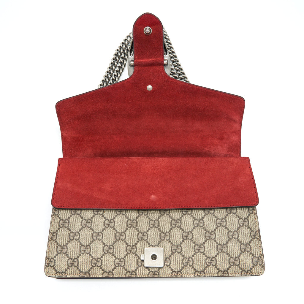 GUCCI DIONYSUS SHOULDER BAG RED/GG SUPREME CANVAS SHW