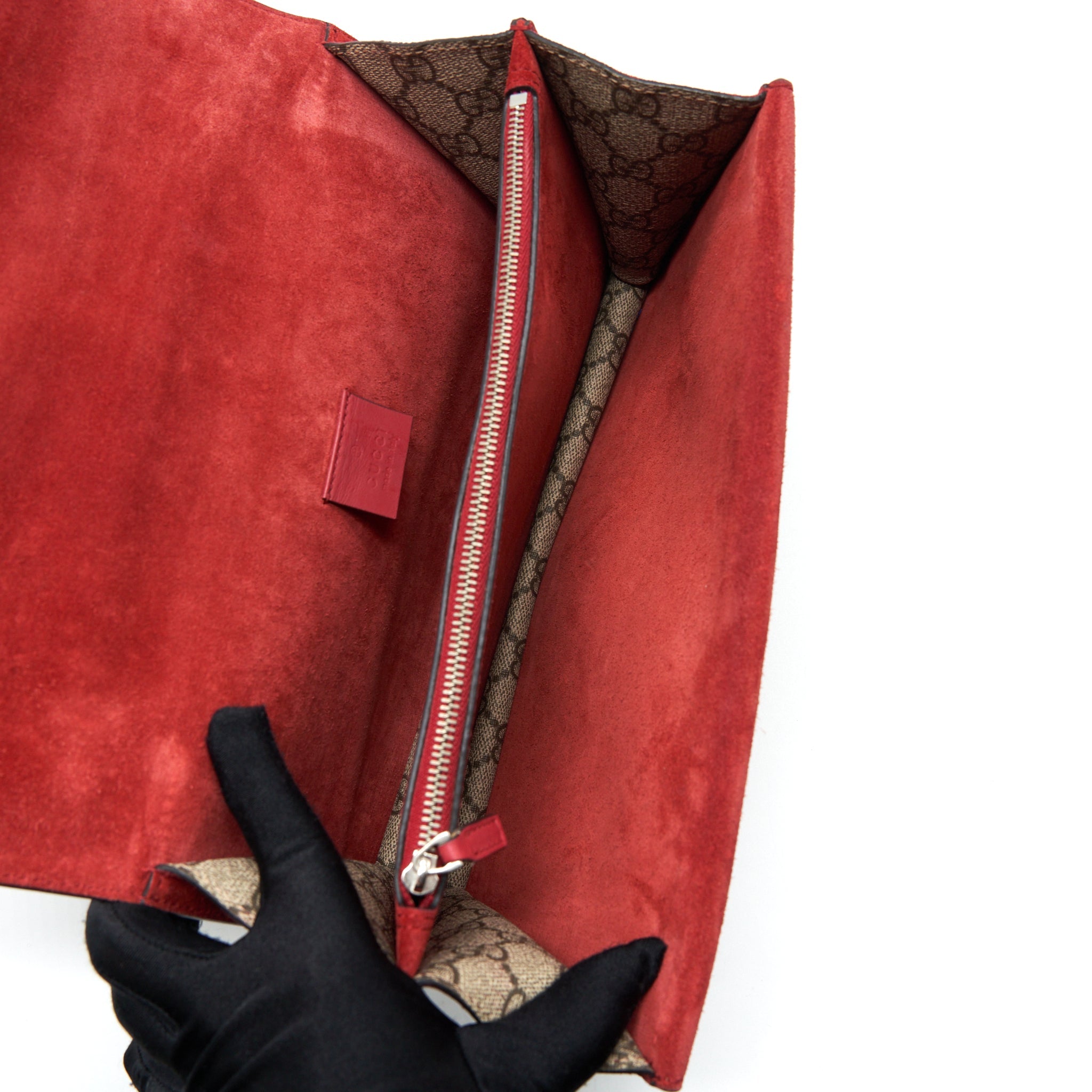 GUCCI DIONYSUS SHOULDER BAG RED/GG SUPREME CANVAS SHW