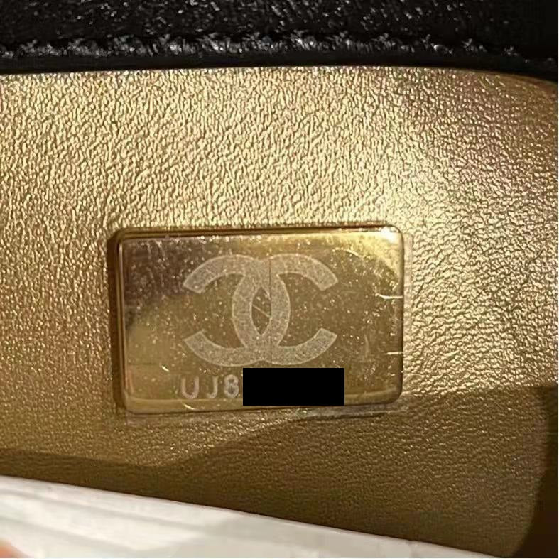 CHANEL 21B PEARL CRUSH MINI SQUARE FLAP BAG BLACK GHW (MICROCHIP)