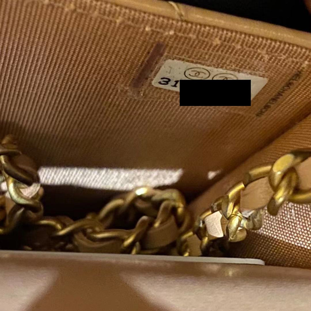CHANEL 21A FLAP COIN PURSE WITH CHAIN BEIGE GHW CALFSKIN