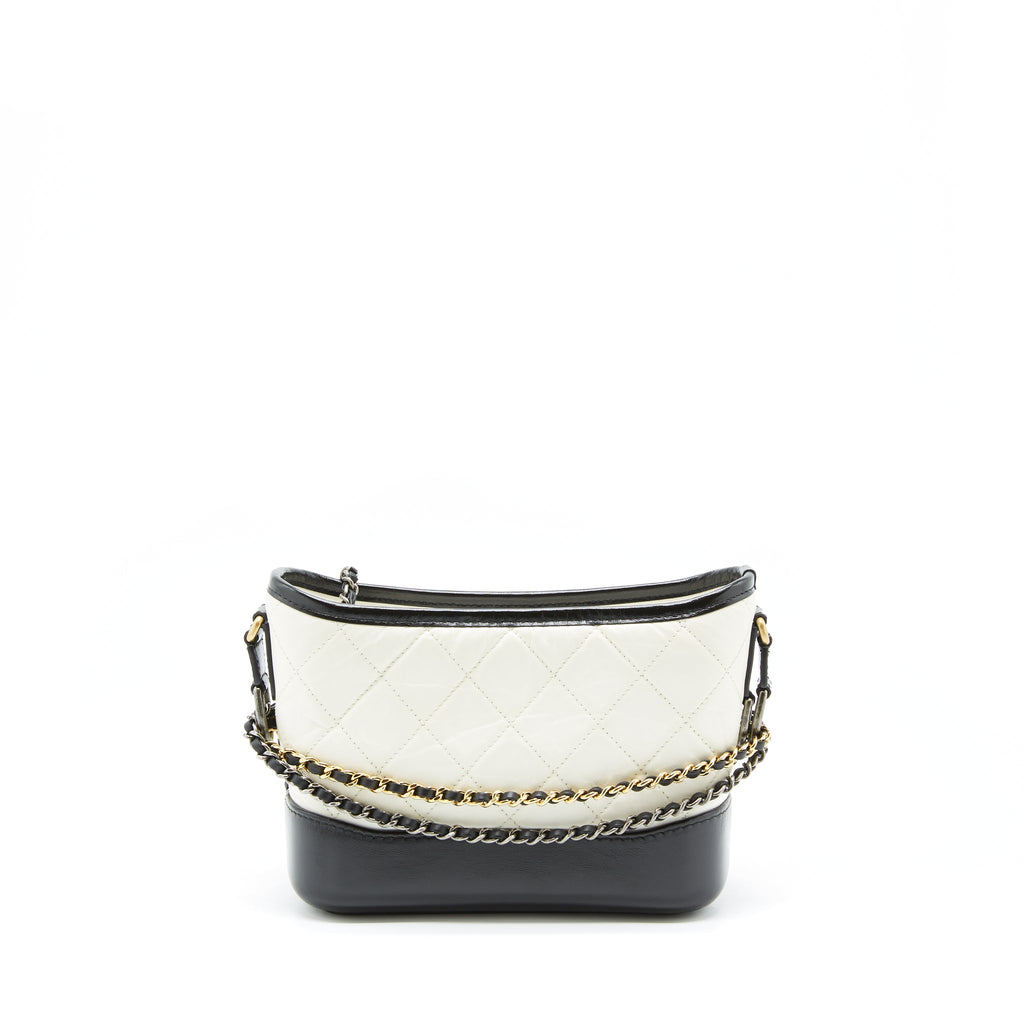 CHANEL SMALL GABRIELLE HOBO BAG CALFSKIN WHITE/ BLACK WITH MULTICOLOUR HARDWARE