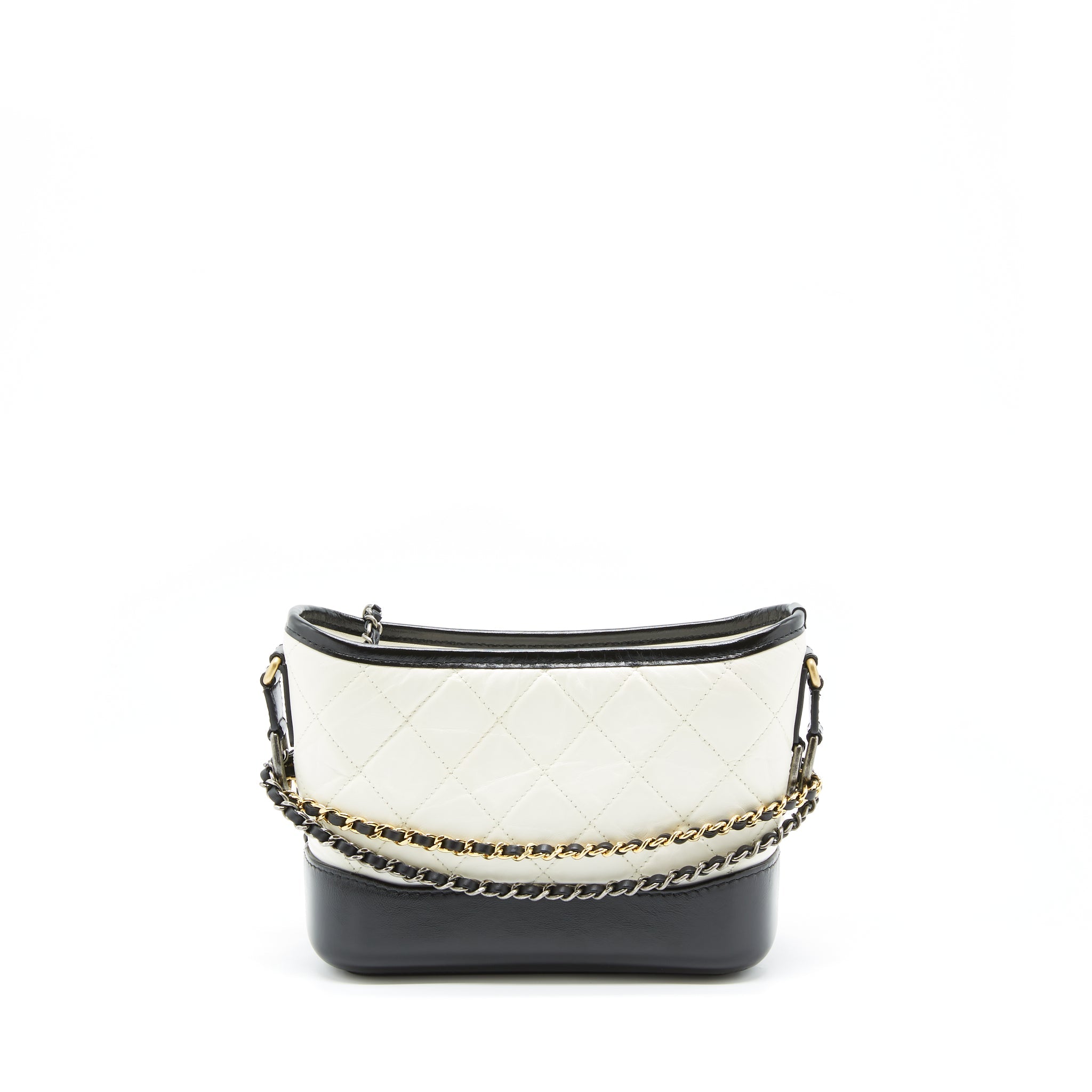 CHANEL SMALL GABRIELLE HOBO BAG CALFSKIN WHITE/ BLACK WITH MULTICOLOUR HARDWARE