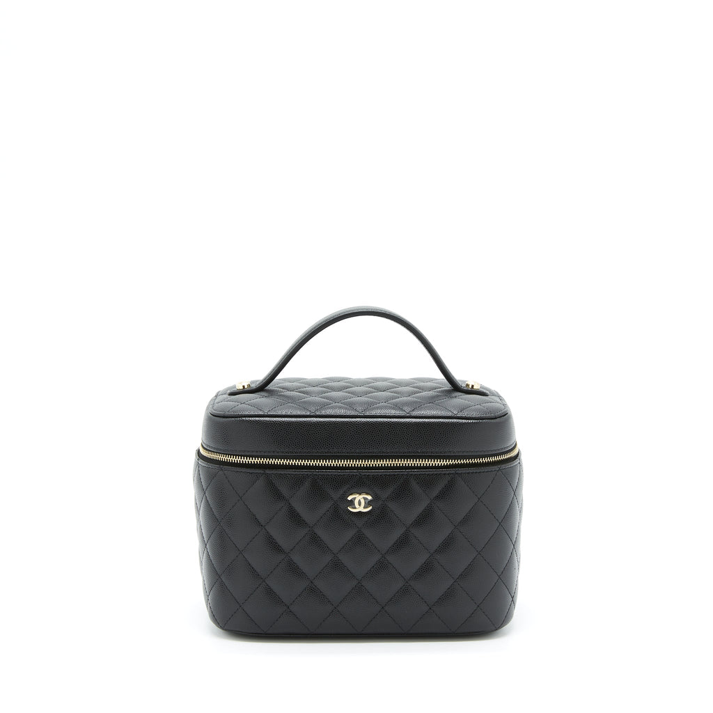 CHANEL TOP HANDLE VANITY CASE CAVIAR BLACK WITH LGHW