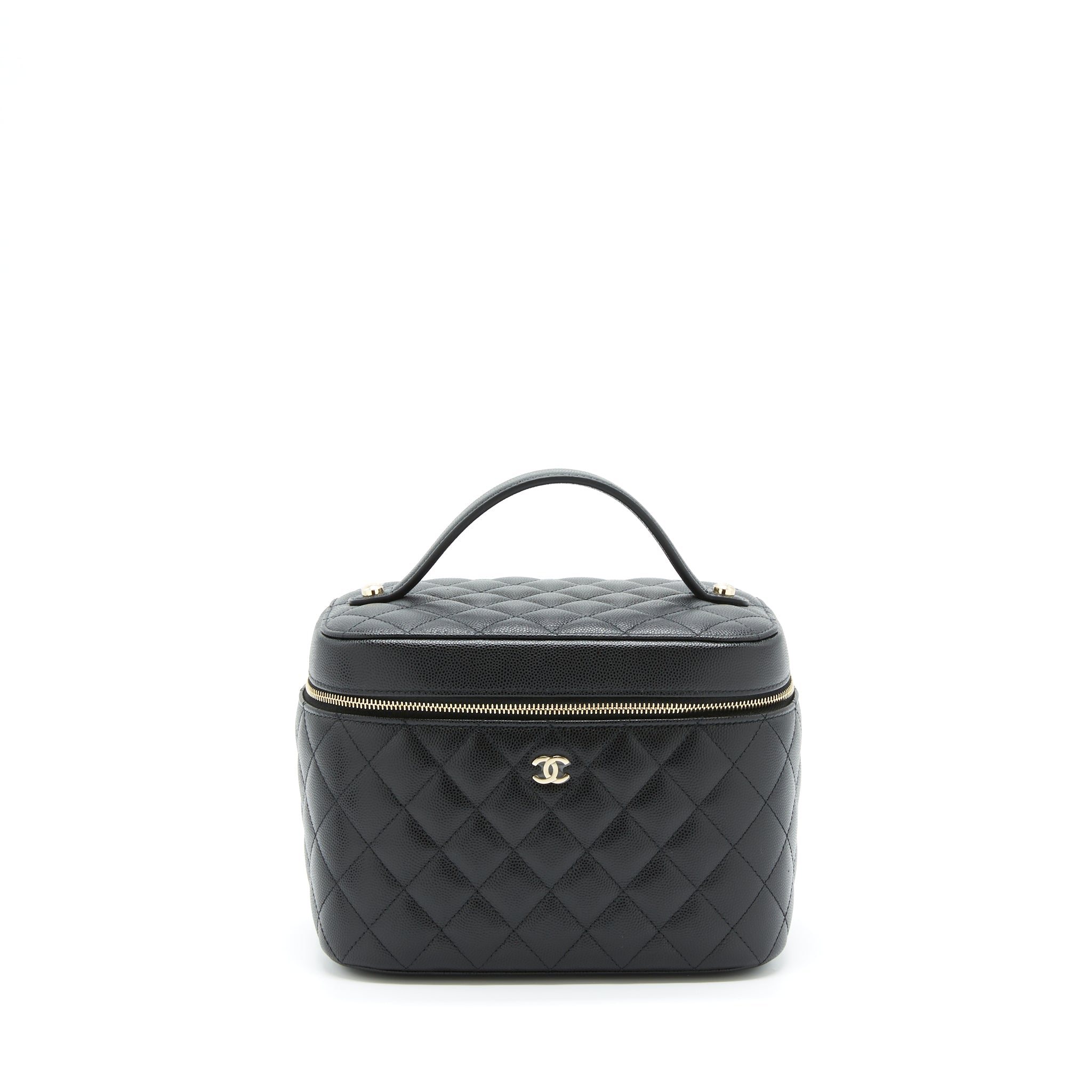 CHANEL TOP HANDLE VANITY CASE CAVIAR BLACK WITH LGHW