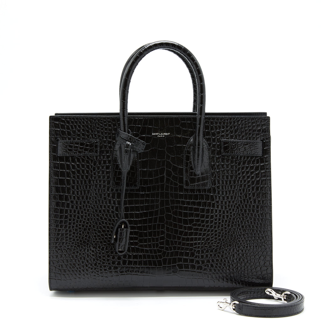 SAINT LAURENT/ YSL SAC DE JOUR CROCODILE EMBOSSED BLACK SHW