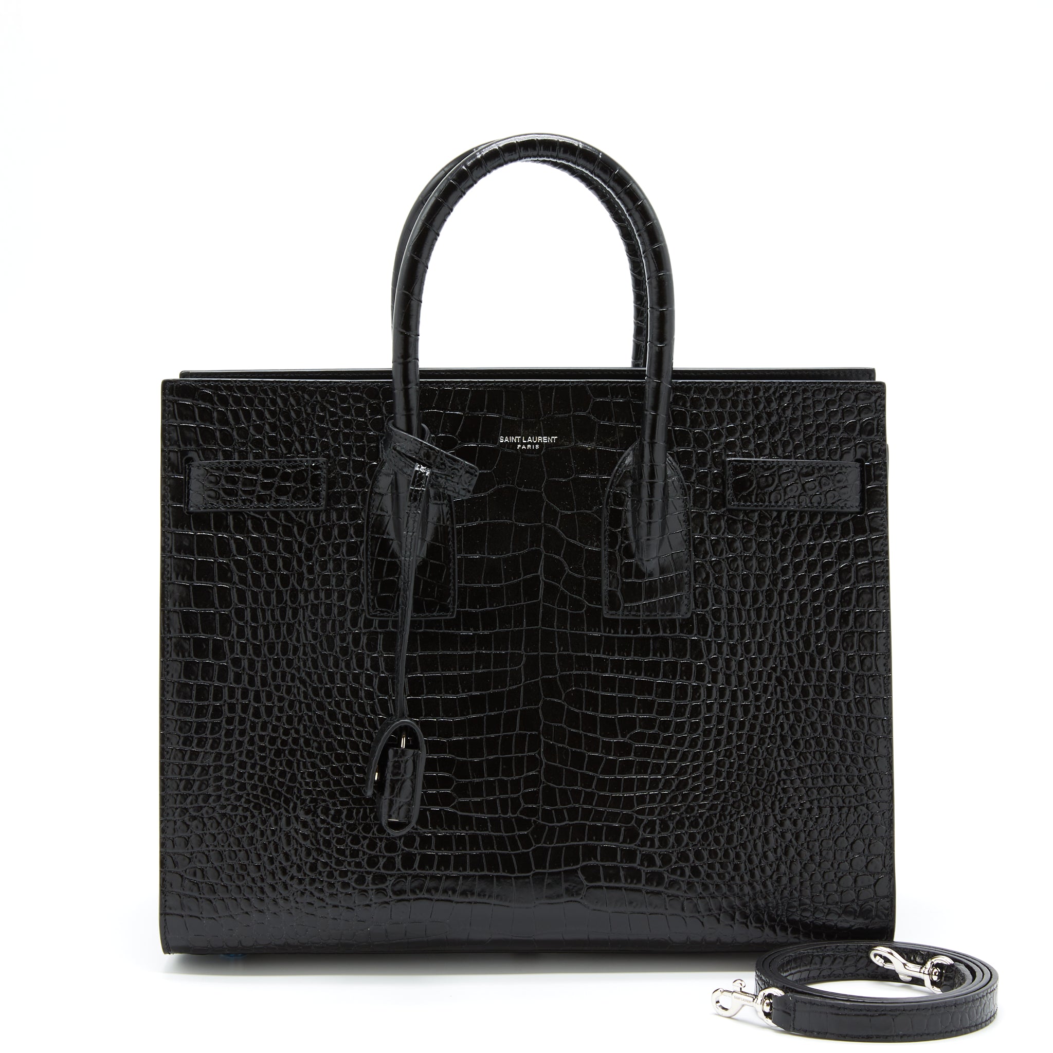 SAINT LAURENT/ YSL SAC DE JOUR CROCODILE EMBOSSED BLACK SHW