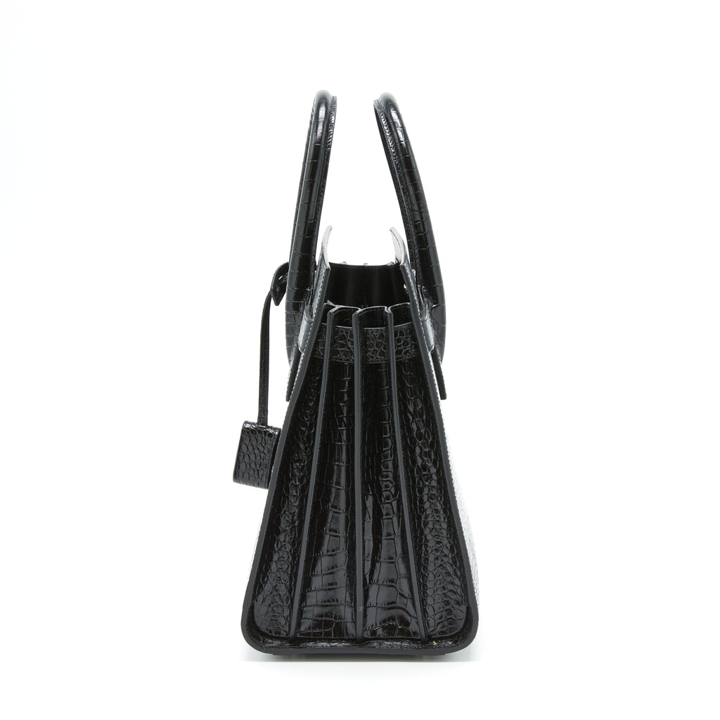 SAINT LAURENT/ YSL SAC DE JOUR CROCODILE EMBOSSED BLACK SHW