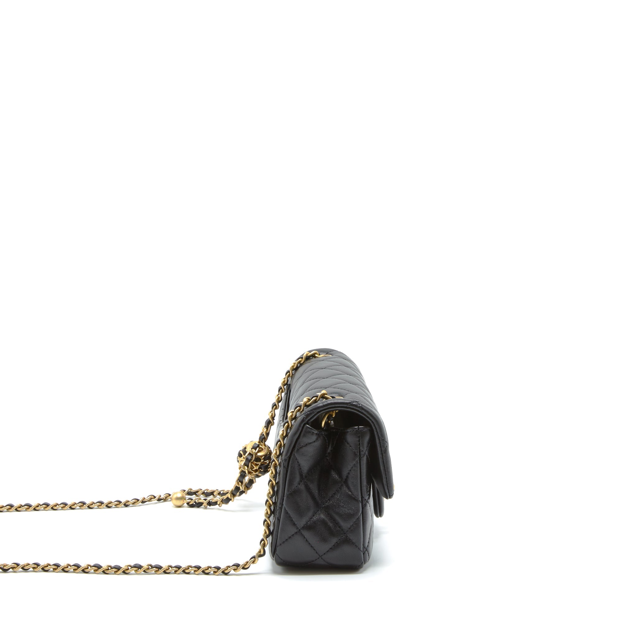 CHANEL 22S PEARL CRUSH MINI RECTANGULAR FLAP BAG LAMBSKIN BLACK GHW (MICROCHIP)
