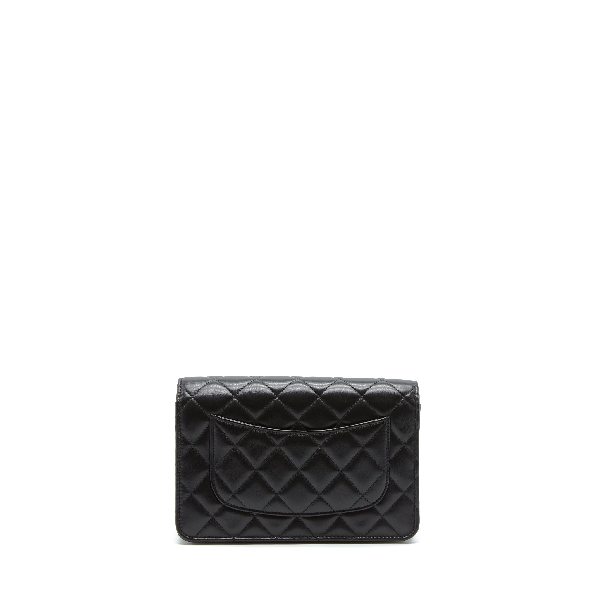 CHANEL PEARL CRUSH WALLET ON CHAIN LAMBSKIN BLACK GHW (MICROCHIP)
