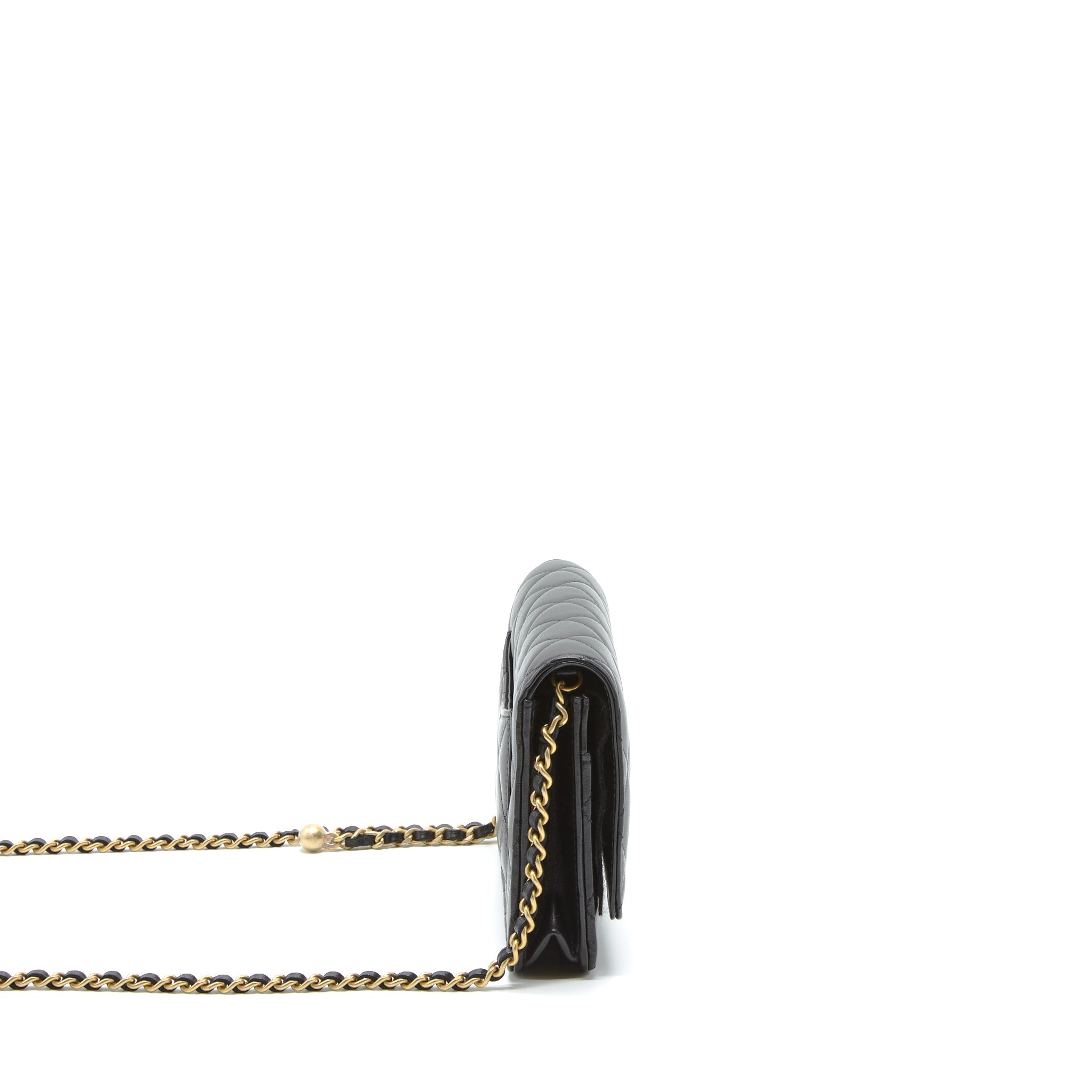 CHANEL PEARL CRUSH WALLET ON CHAIN LAMBSKIN BLACK GHW (MICROCHIP)