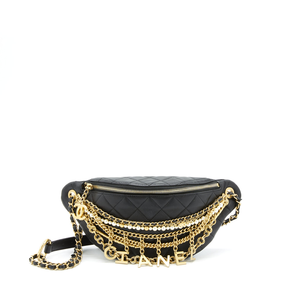 CHANEL ALL ABOUT CHAINS WAIST BAG CALFSKIN BLACK GHW