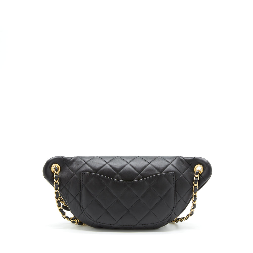CHANEL ALL ABOUT CHAINS WAIST BAG CALFSKIN BLACK GHW