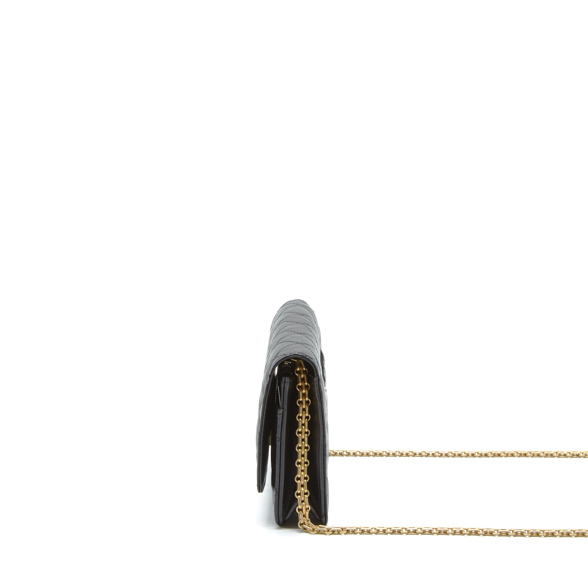 CHANEL 2.55 REISSUE WALLET ON CHAIN AGED CALFSKIN BLACK GHW (MICROCHIP)