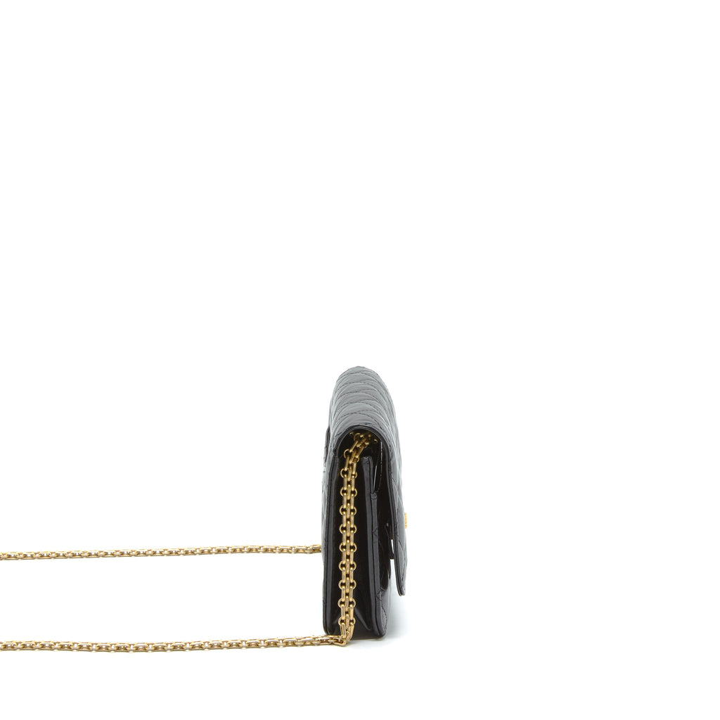 CHANEL 2.55 REISSUE WALLET ON CHAIN AGED CALFSKIN BLACK GHW (MICROCHIP)