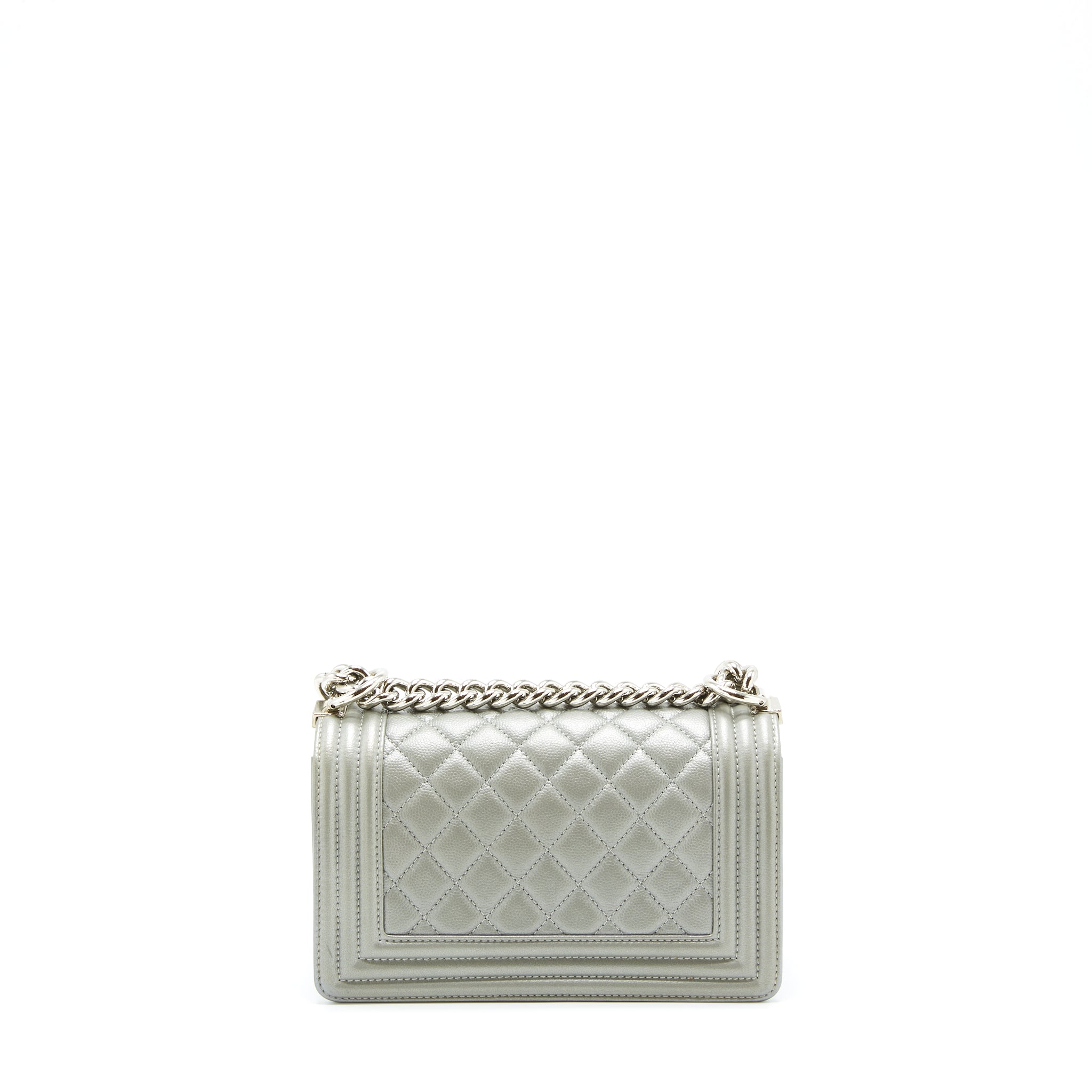 CHANEL SMALL BOY BAG CAVIAR LIGHT GREY SHW