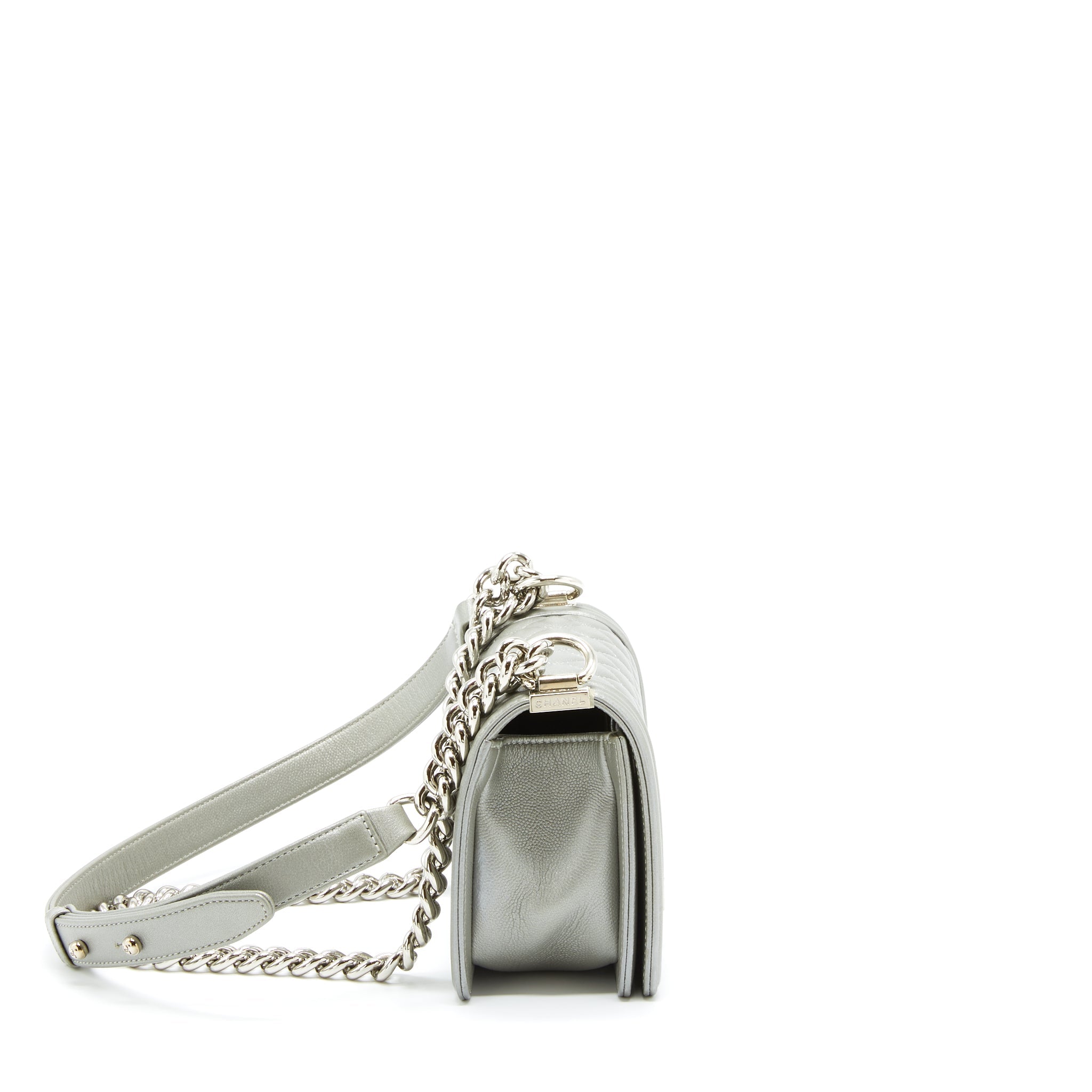CHANEL SMALL BOY BAG CAVIAR LIGHT GREY SHW