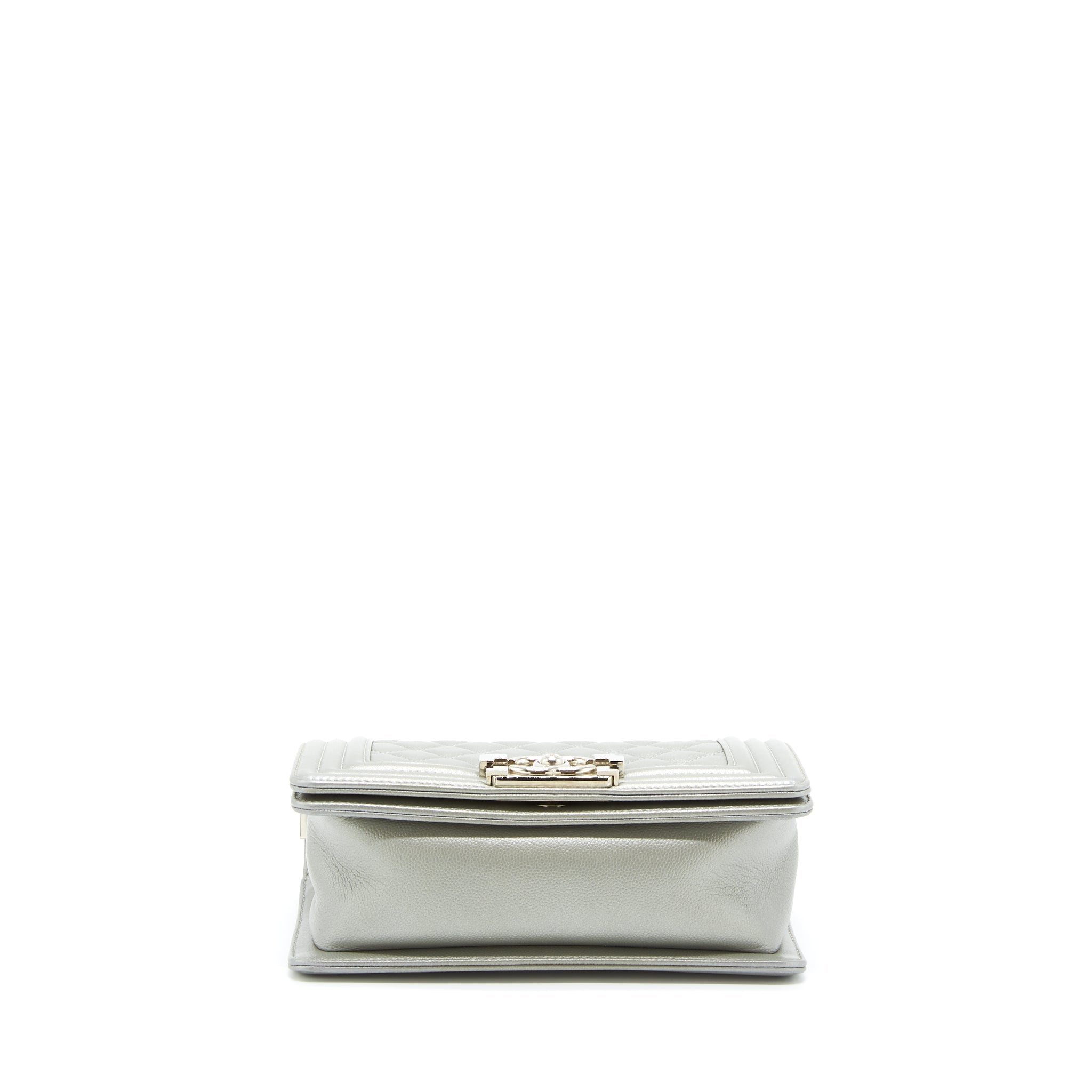 CHANEL SMALL BOY BAG CAVIAR LIGHT GREY SHW