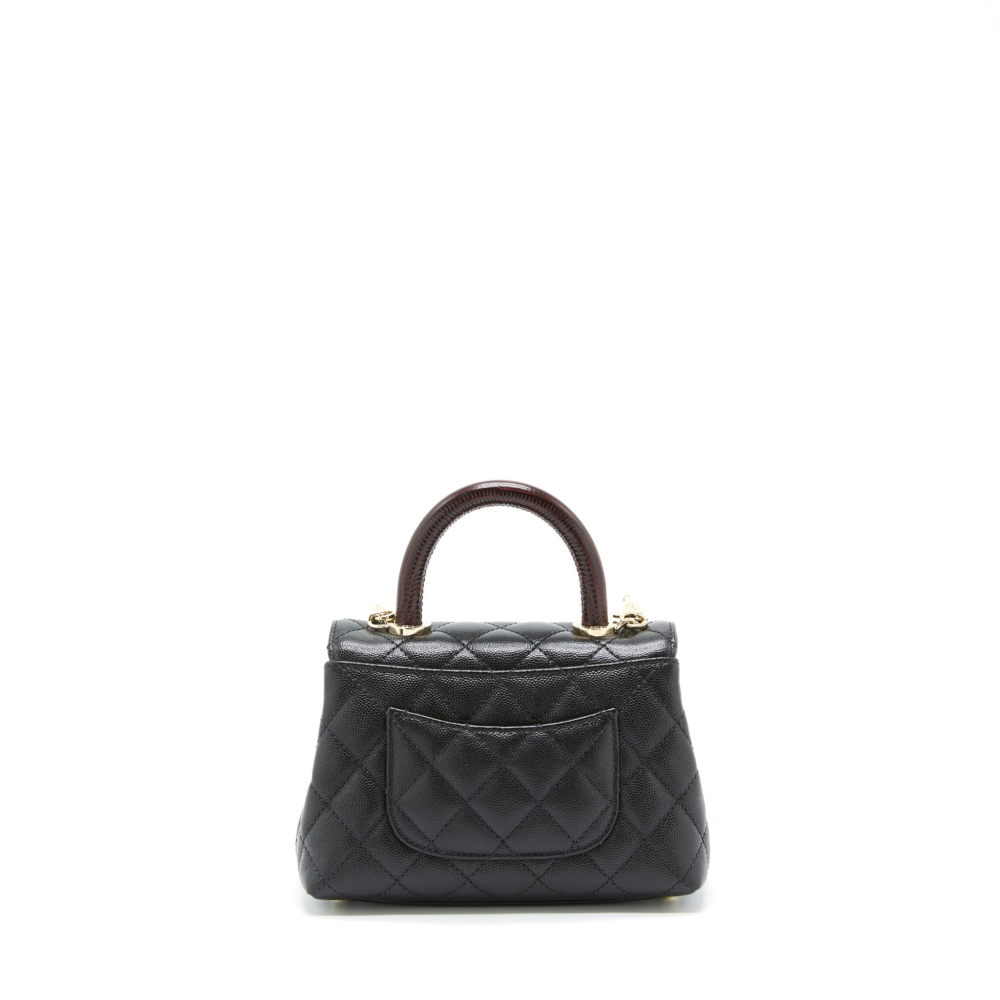 CHANEL MINI COCO HANDLE FLAP BAG CAVIAR BLACK WITH BURGUNDY HANDLE LGHW