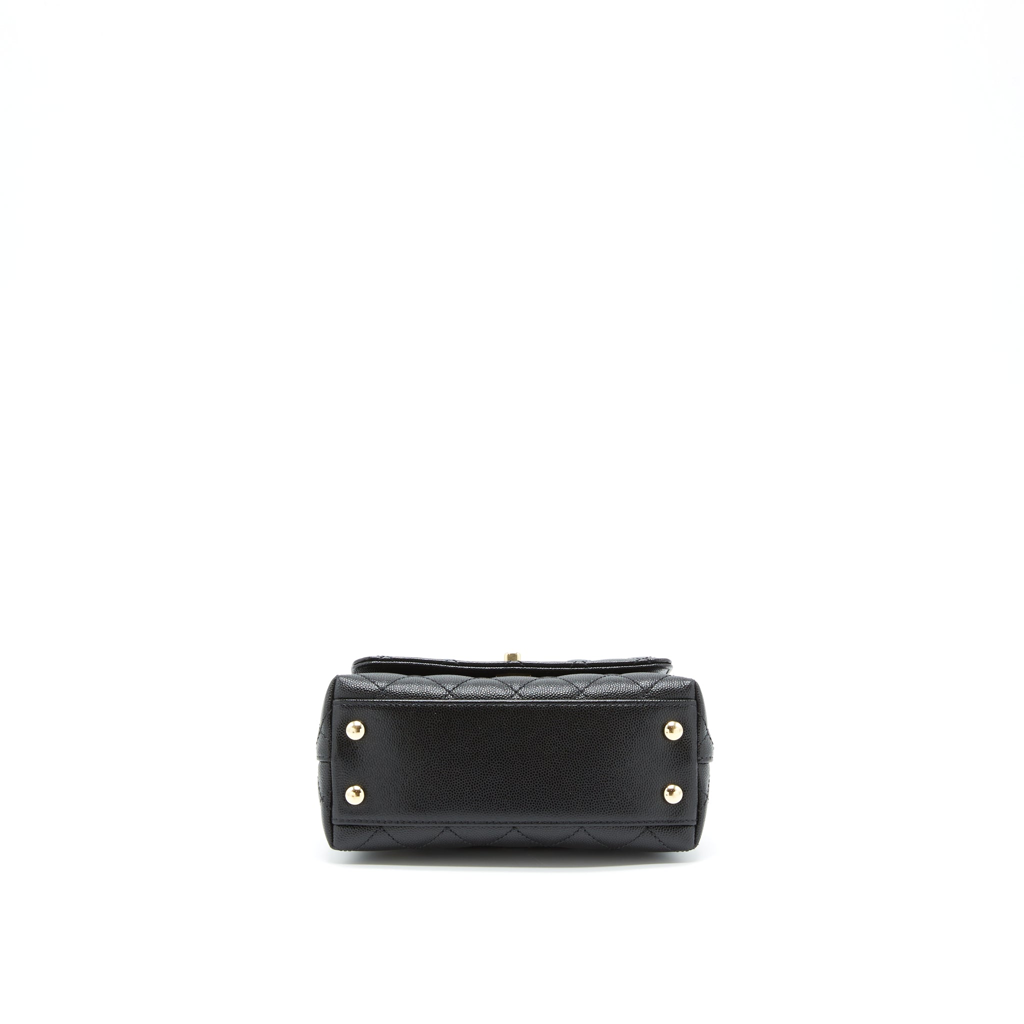 CHANEL MINI COCO HANDLE FLAP BAG CAVIAR BLACK WITH BURGUNDY HANDLE LGHW