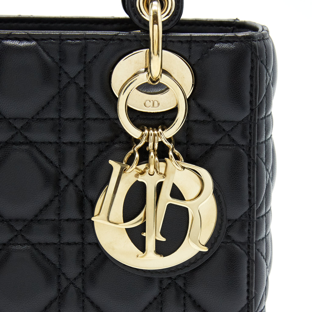 DIOR SMALL LADY DIOR LAMBSKIN BLACK LGHW