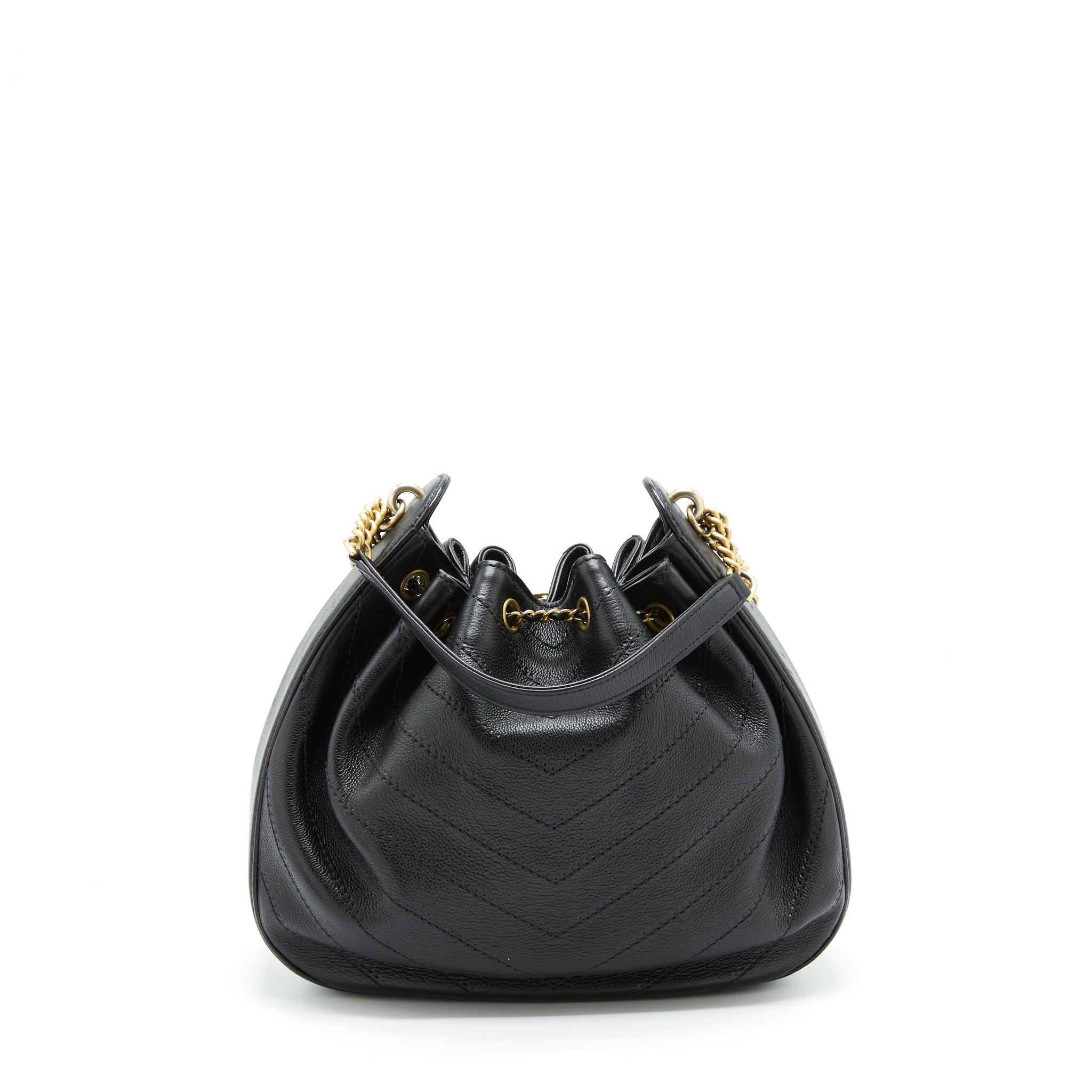 CHANEL CHEVRON BUCKET BAG GRAINED CALFSKIN BLACK GHW