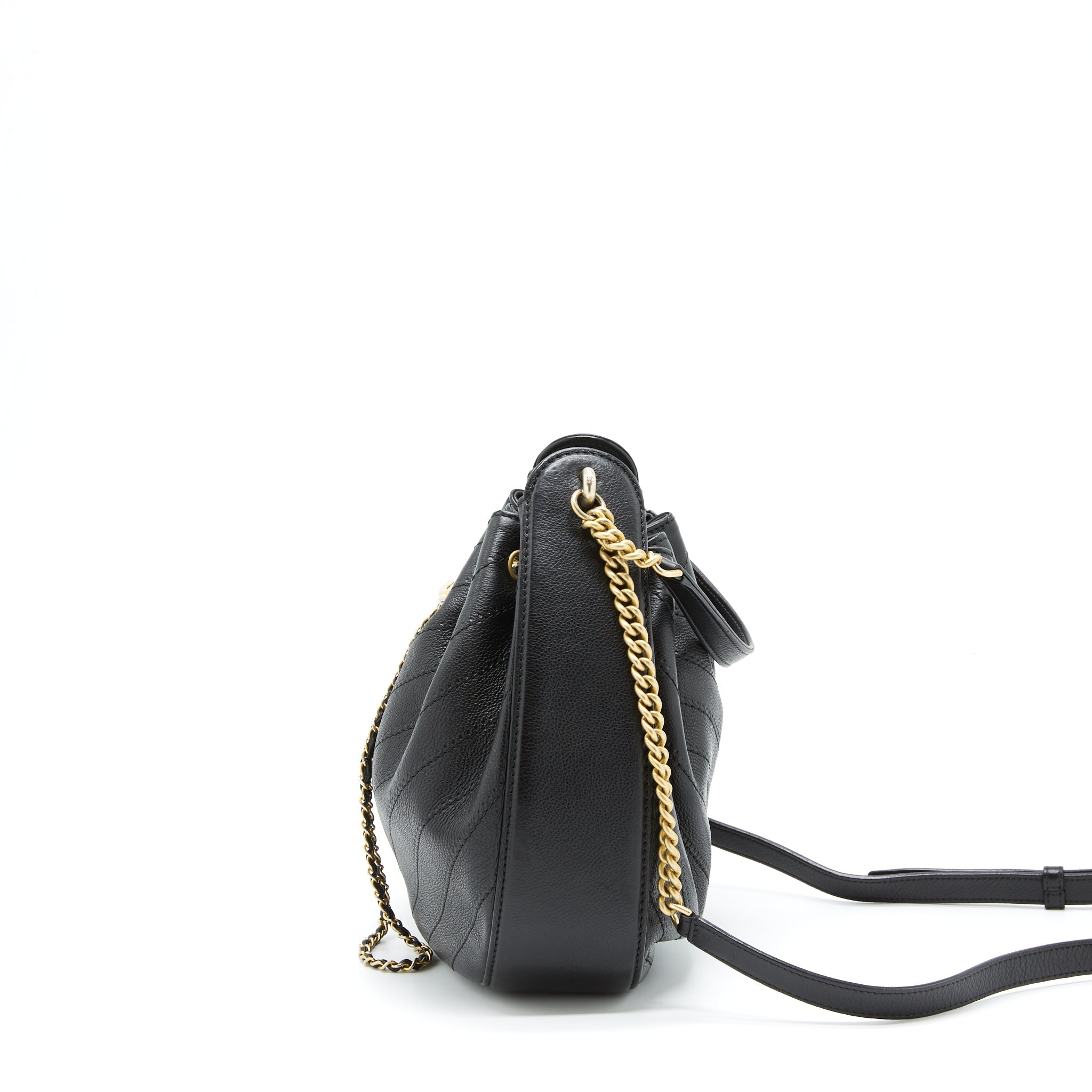 CHANEL CHEVRON BUCKET BAG GRAINED CALFSKIN BLACK GHW