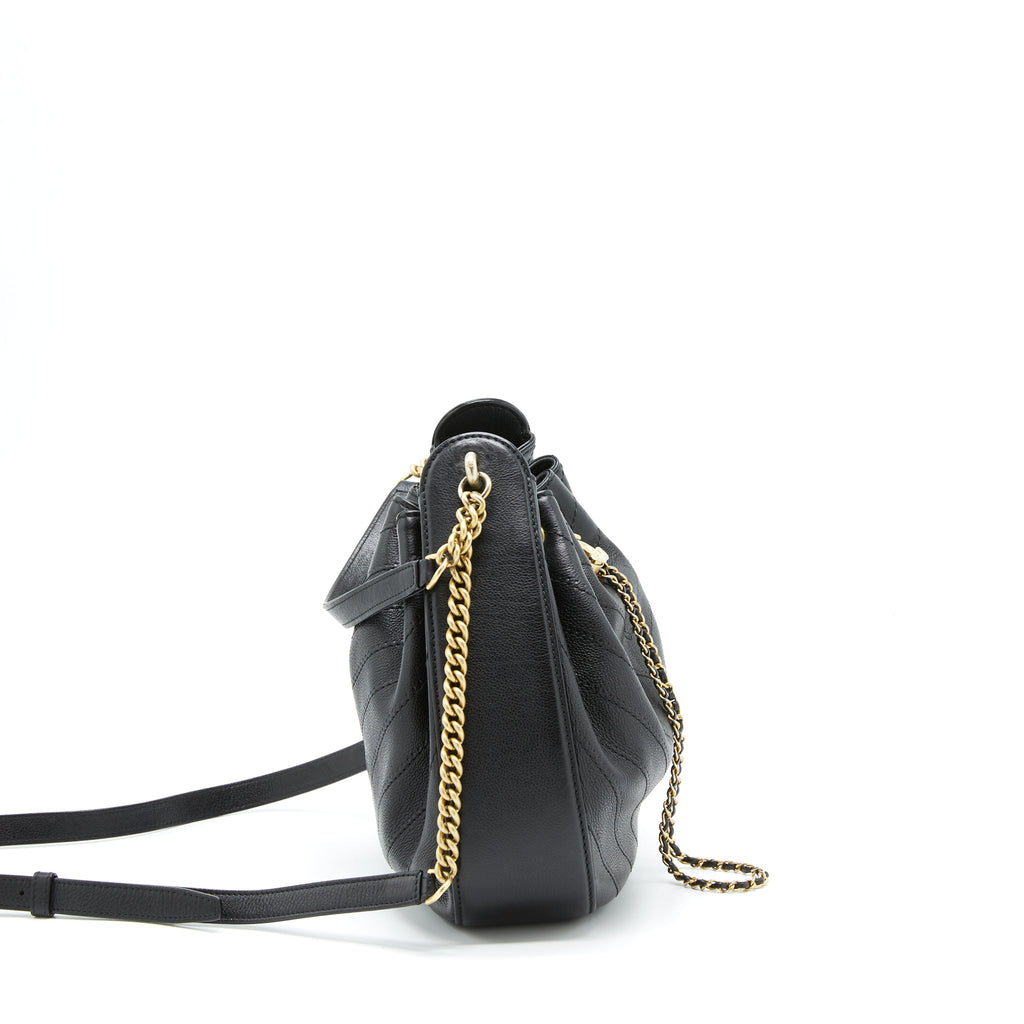 CHANEL CHEVRON BUCKET BAG GRAINED CALFSKIN BLACK GHW