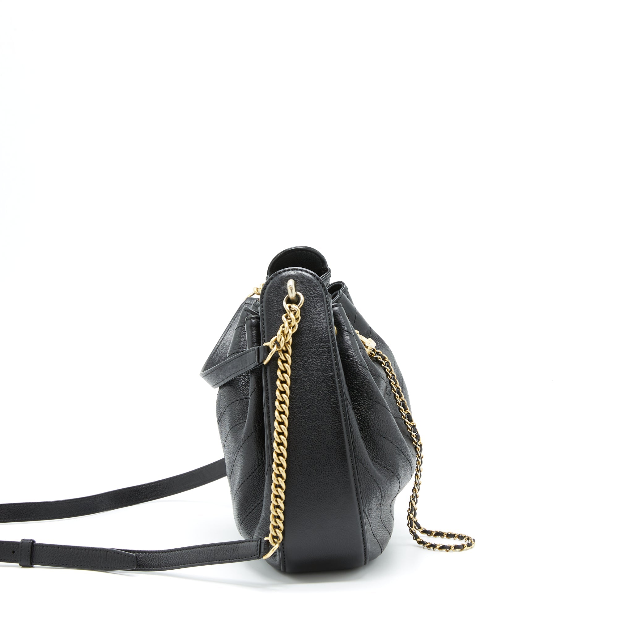CHANEL CHEVRON BUCKET BAG GRAINED CALFSKIN BLACK GHW