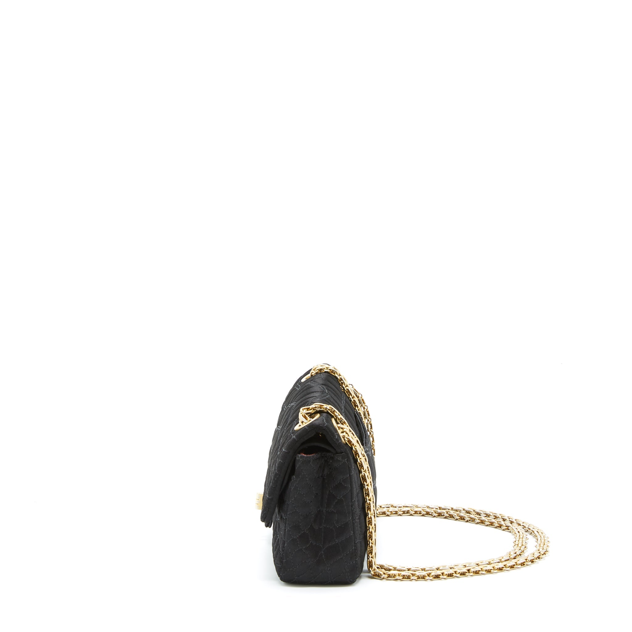 CHANEL 2.55 REISSUE FLAP BAG SATIN BLACK GHW