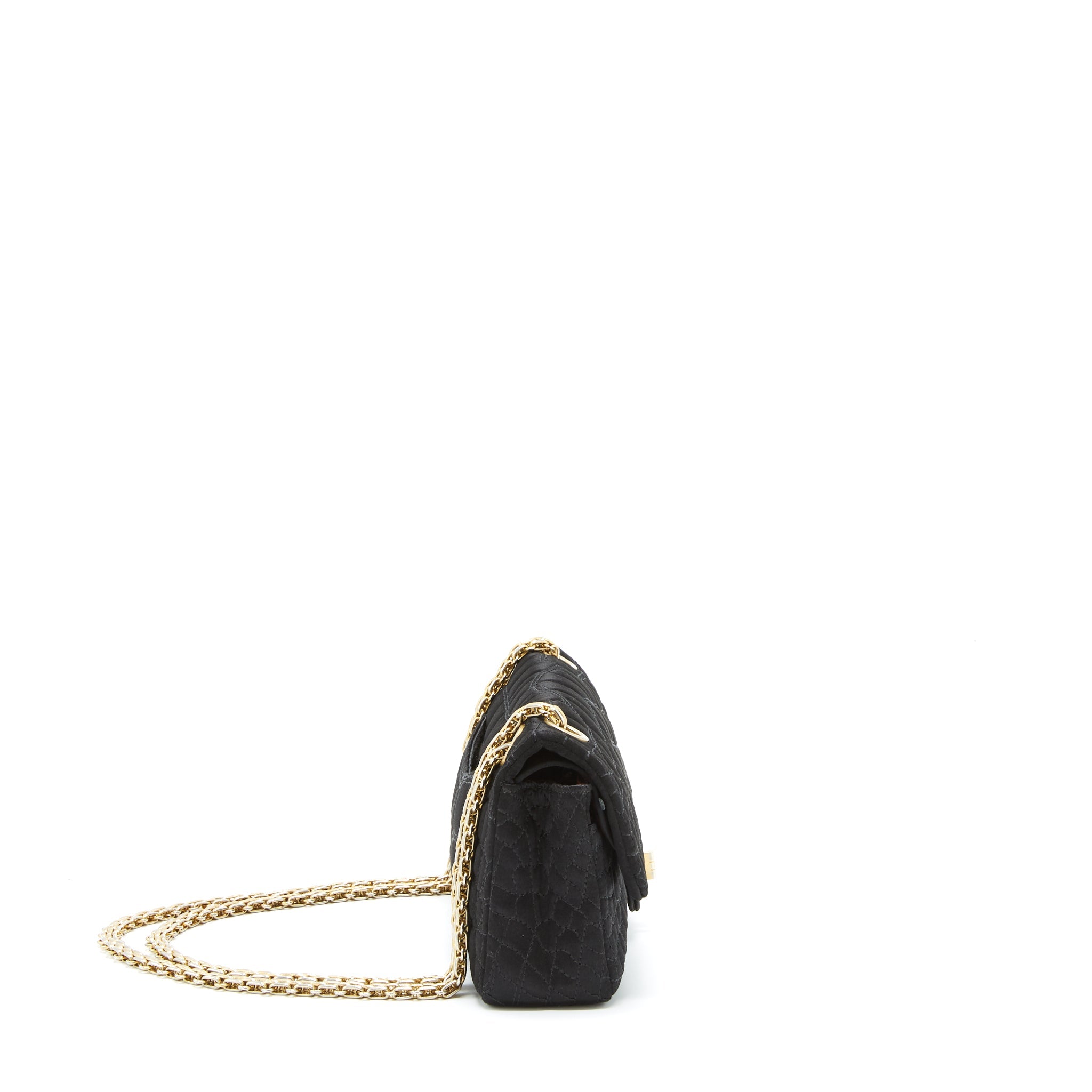 CHANEL 2.55 REISSUE FLAP BAG SATIN BLACK GHW