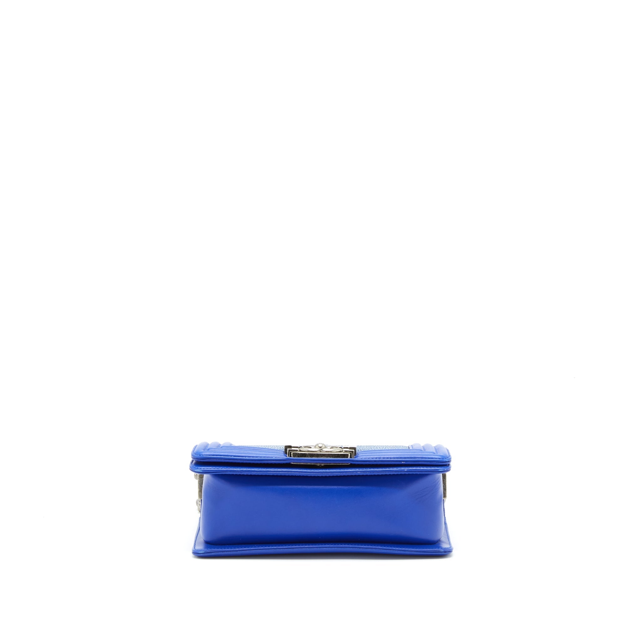 CHANEL SMALL BOY CRYSTAL GALUCHAT BLUE RUTHENIUM HARDWARE