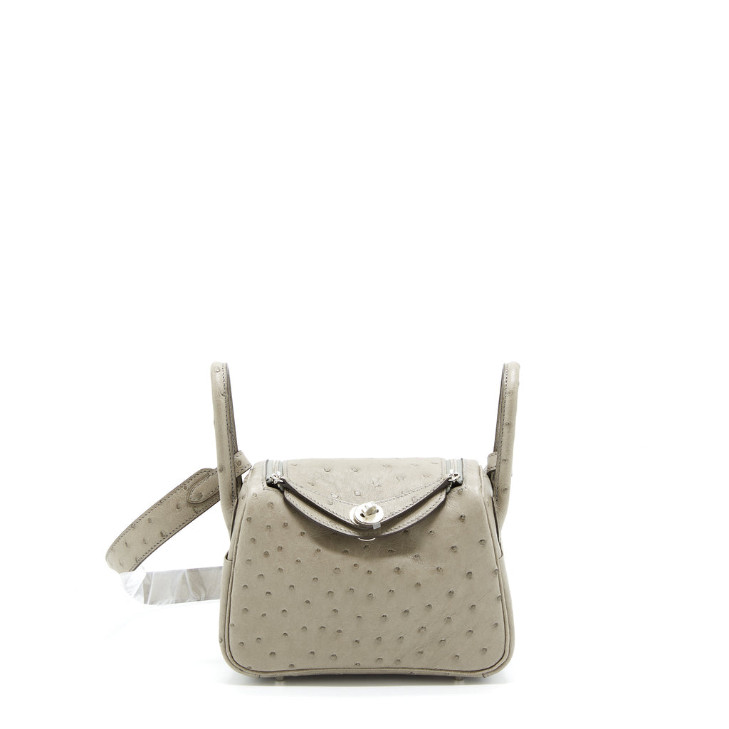 HERMES MINI LINDY OSTRICH 81 GRIS TOURTERELLE SHW