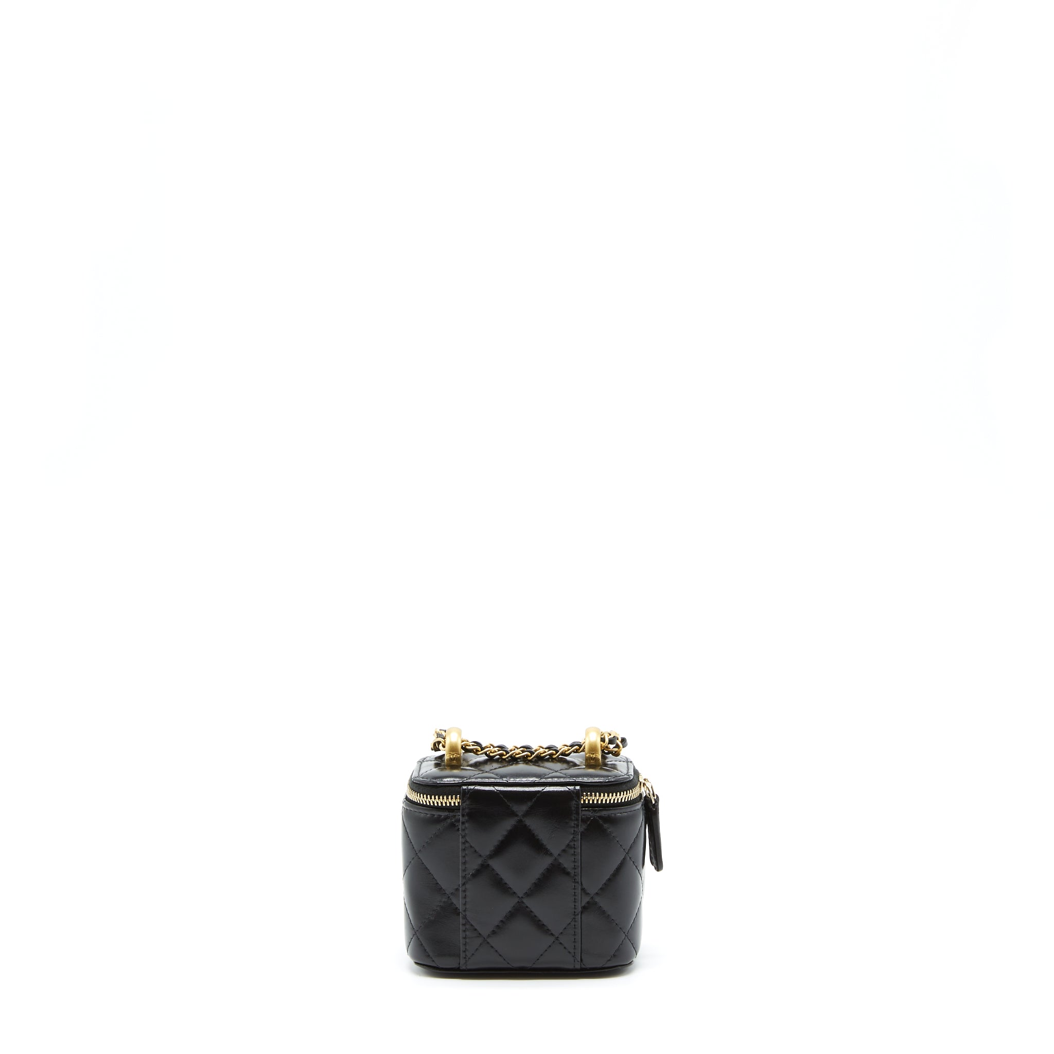 CHANEL 21A GOLD CRUSH MINI VANITY CASE CALFSKIN BLACK BRUSHED GHW