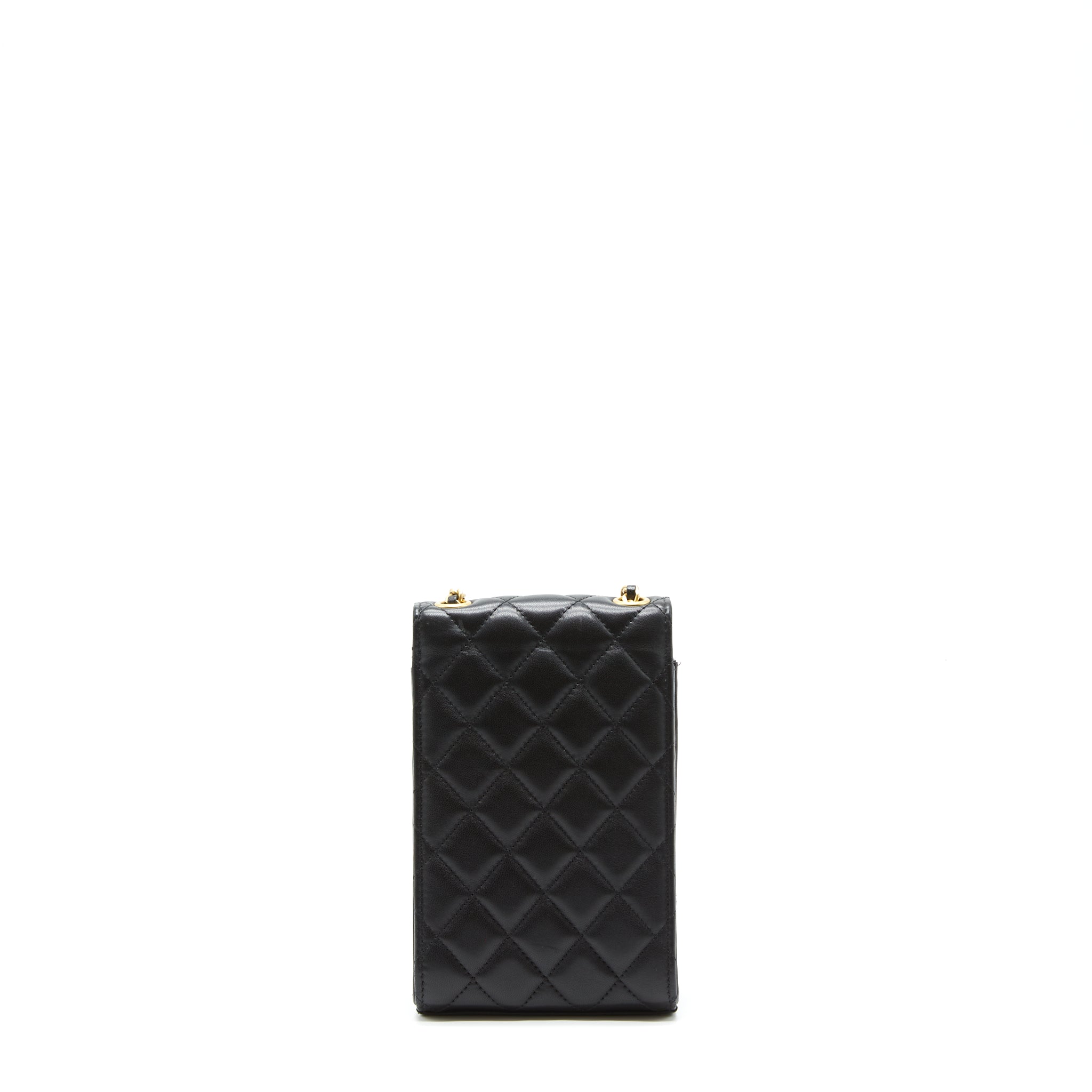 CHANEL PEARL CRUSH PHONE CASE WITH CHAIN LAMBSKIN BLACK GHW