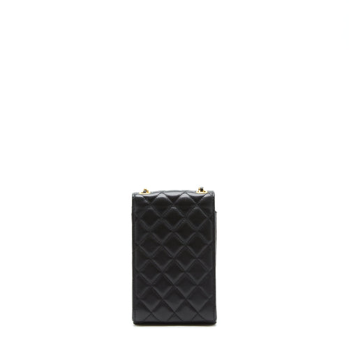 CHANEL PEARL CRUSH PHONE CASE WITH CHAIN LAMBSKIN BLACK GHW
