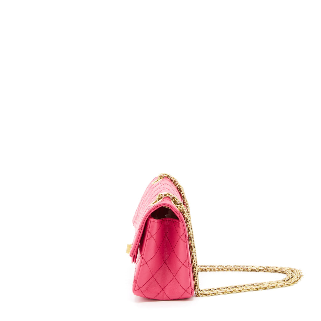 CHANEL MINI 2.55 REISSUE FLAP BAG AGED CALFSKIN HOT PINK GHW