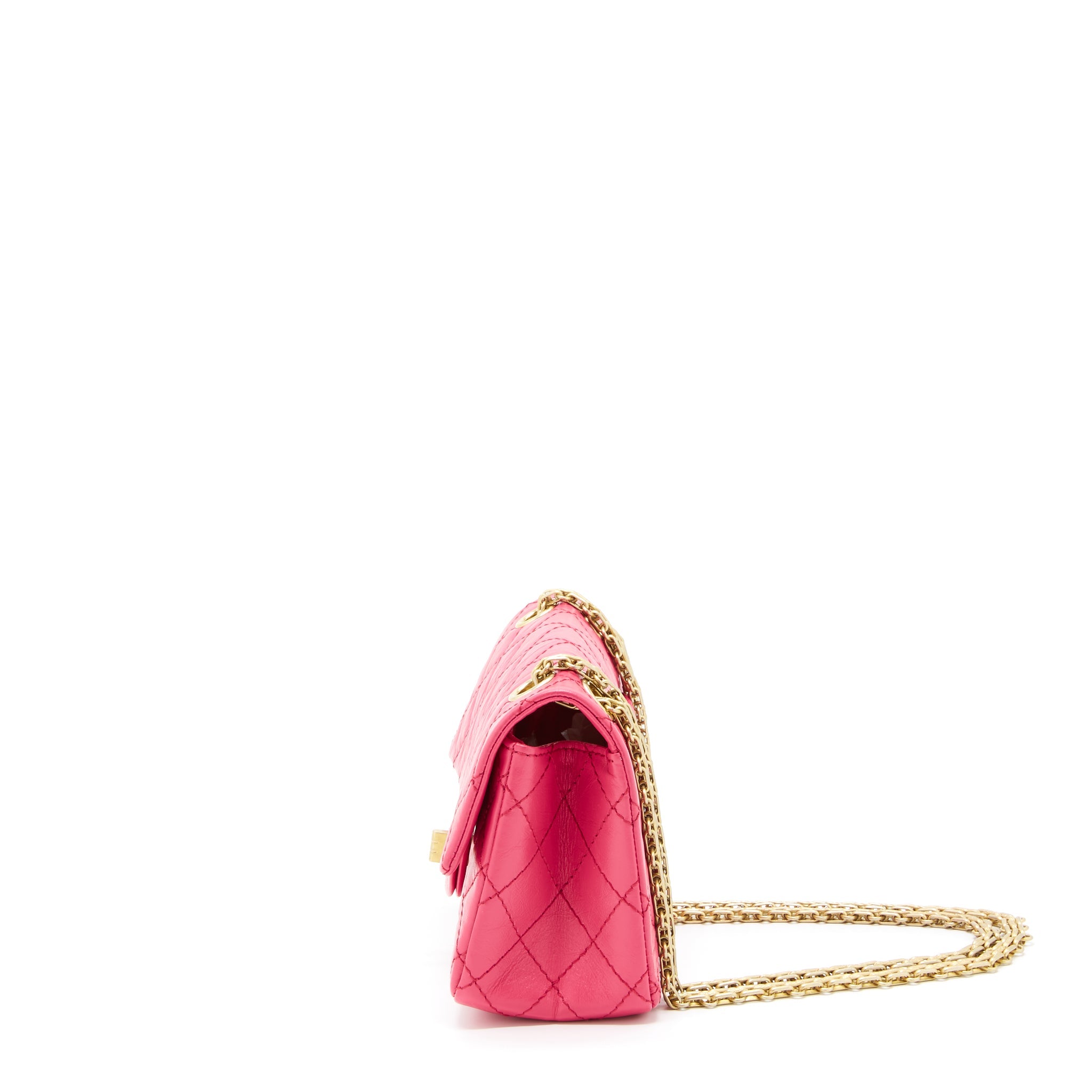 CHANEL MINI 2.55 REISSUE FLAP BAG AGED CALFSKIN HOT PINK GHW