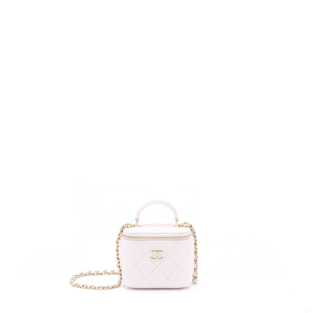 CHANEL 22P TOP HANDLE MINI VANITY WITH CHAIN LAMBSKIN LIGHT PINK LGHW