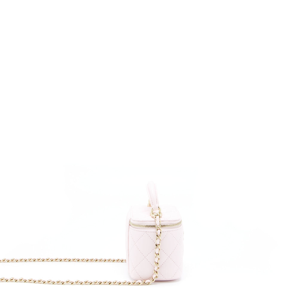 CHANEL 22P TOP HANDLE MINI VANITY WITH CHAIN LAMBSKIN LIGHT PINK LGHW