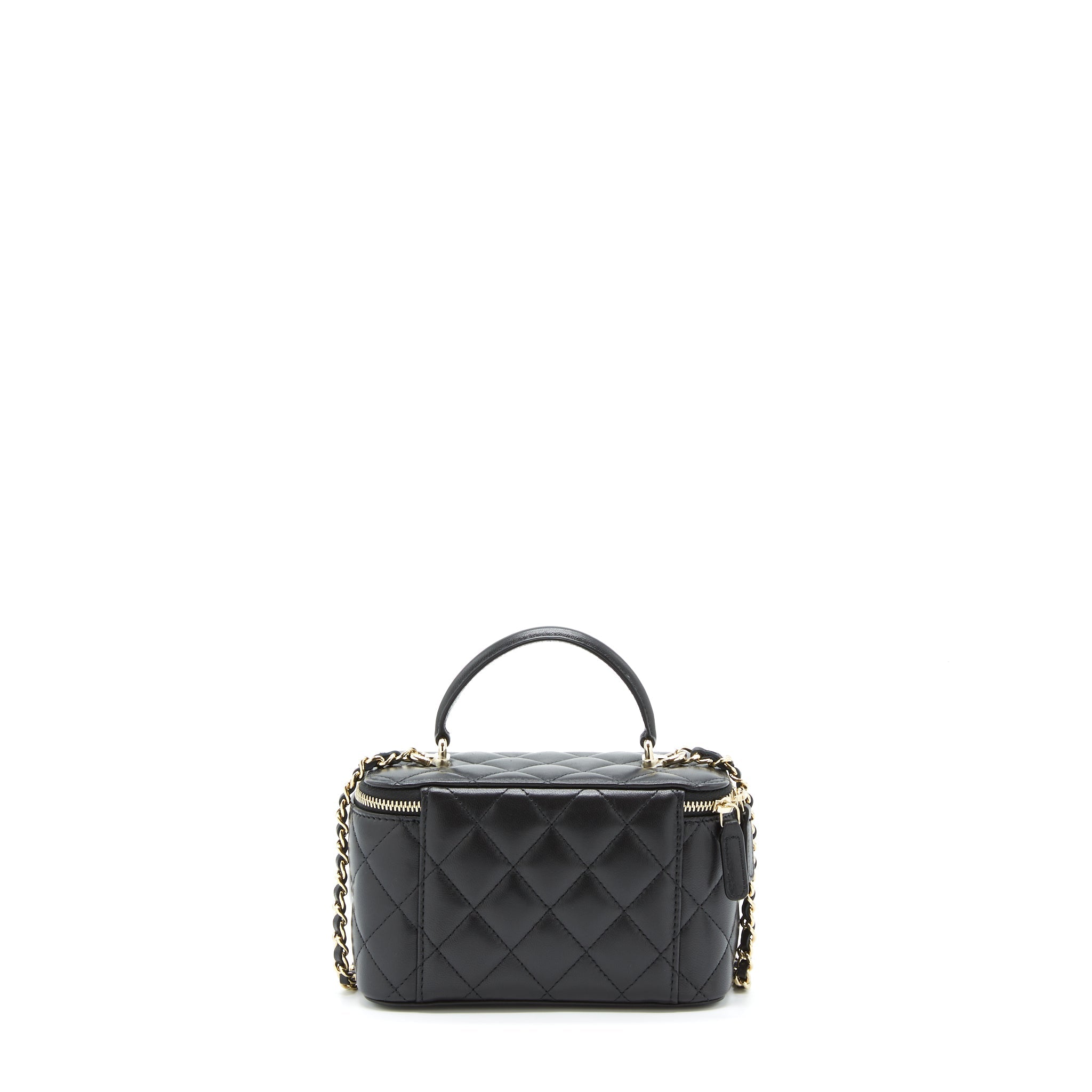 CHANEL 22A TOP HANDLE LONG VANITY WITH CHAIN LAMBSKIN BLACK LGHW
