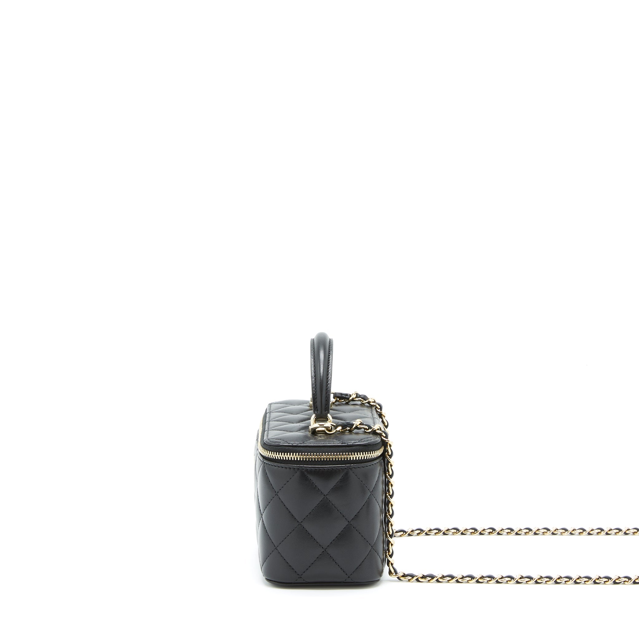 CHANEL 22A TOP HANDLE LONG VANITY WITH CHAIN LAMBSKIN BLACK LGHW
