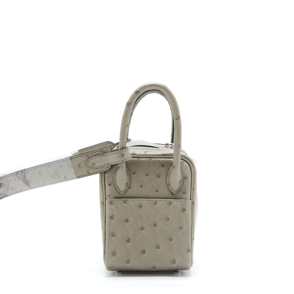 HERMES MINI LINDY OSTRICH 81 GRIS TOURTERELLE SHW
