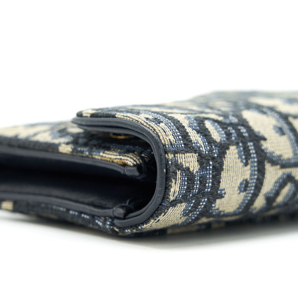 DIOR SADDLE SMALL WALLET BLUE OBLIQUE CANVAS GHW